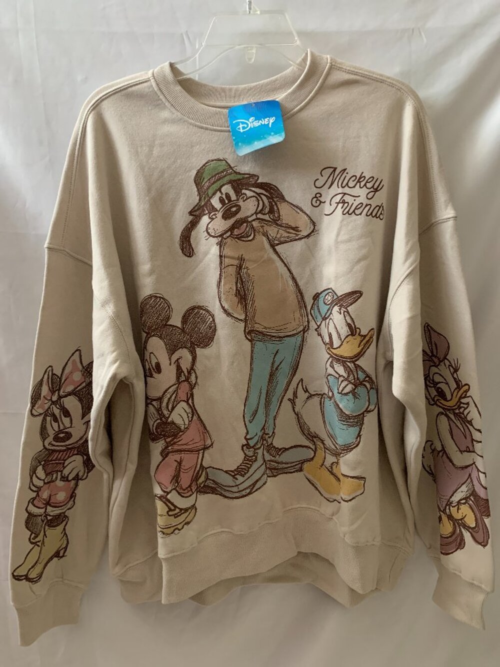 DISNEY Mickey Mouse & Friends Crew Neck Sweater in Tan Sz MEDIUM